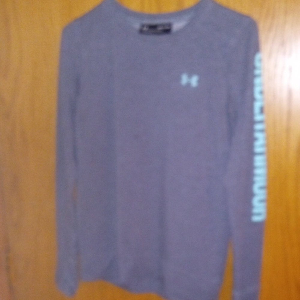 Under Armour Heather Gray Long Sleeve with Blue Logo